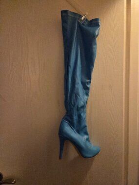 Turquoise thigh high boots